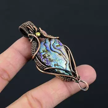 Драгоценный камень раковины морского ушка Чистая медная проволока, обернутая ювелирными изделиями ручной работы, подвеска для подарка 2.95 Inches синий