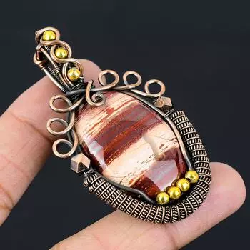 Драгоценный камень Red River Jasper из чистой медной проволоки, обернутый кулоном ручной работы 2.76 Inches красный
