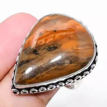 Драгоценный камень риолит яшма 925 пробы ювелирное кольцо размер 8 C4B13 8 зелёный