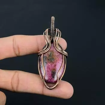 Драгоценный камень родонит ручной работы из чистой медной проволоки, подвеска для ювелирных изделий на День Благодарения 2.56 Inches розовый