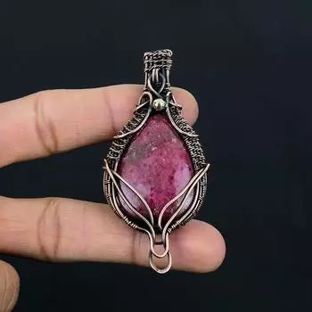 Драгоценный камень родонит ручной работы из чистой медной проволоки, подвеска для ювелирных изделий на День Благодарения 2.56 Inches розовый