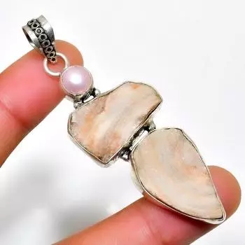 Драгоценный камень «Роза пустыни» с жемчугом «Дружи» 925 пробы, посеребренный ювелирный кулон 2,65 дюйма 2.65 белый