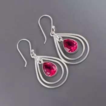 Драгоценный камень Розовый Турмалин 925 Стерлинговое серебро Изделия ручной работы Серьги 2,00 EE-34-15