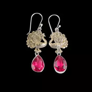Драгоценный камень Розовый Турмалин Ювелирные изделия из серебра 925 пробы Ручной работы Серьги 2.20 EE-44-18