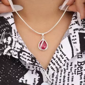 Драгоценный камень Розовый Турмалин Ювелирные изделия из стерлингового серебра 925 пробы Подвеска с цирконом для подарка CZP-7-13