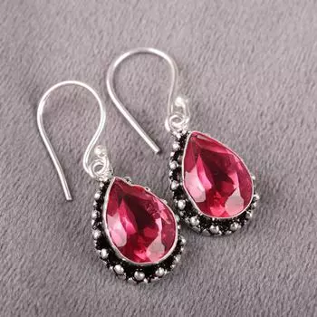 Драгоценный камень Розовый Турмалин Ювелирные изделия из стерлингового серебра 925 пробы Серьги 1,41 Для женщин EE-97-16