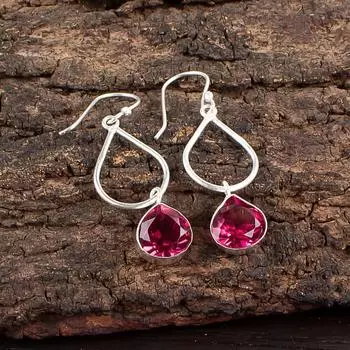 Драгоценный камень Розовый Турмалин Ювелирные изделия из стерлингового серебра 925 пробы Серьги ручной работы 1,90 EE-19-18