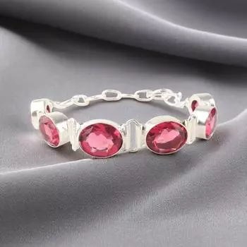 Драгоценный камень Розовый Турмалин Ювелирные изделия из серебра 925 пробы Ручной работы Цепочный браслет 8 RB-4-1