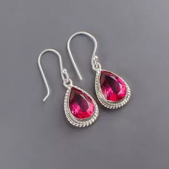 Драгоценный камень Розовый Турмалин Серебро 925 пробы Ювелирные изделия ручной работы Серьги 1,40 EE-9-18