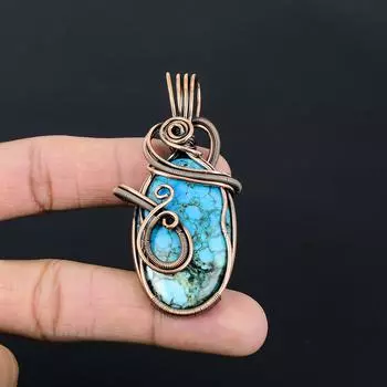 Драгоценный камень с бирюзой, подвеска ручной работы из чистой медной проволоки, обернутая замечательным ювелирным изделием 2.40 Inches синий