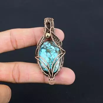 Драгоценный камень с бирюзой, подвеска ручной работы из чистой медной проволоки, обернутая замечательным ювелирным изделием 2.83 Inches синий