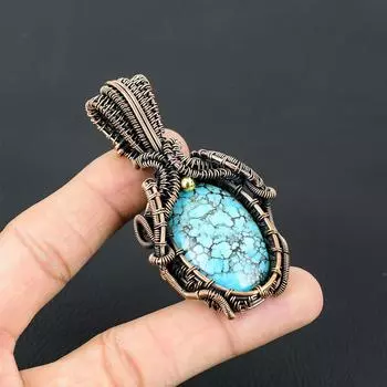 Драгоценный камень с бирюзой, подвеска ручной работы из чистой медной проволоки, обернутая замечательным ювелирным изделием 2.83 Inches синий