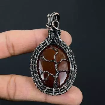 Драгоценный камень Сердолик ручной работы из чистой медной проволоки, ювелирный кулон для женщин 2.56 Inches коричневый