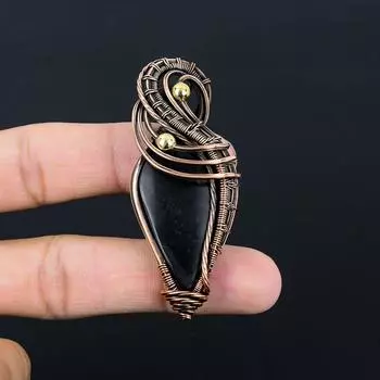 Драгоценный камень шунгит ручной работы из чистой медной проволоки, завернутый в подвеску, ювелирное изделие на День памяти 2.76 Inches чёрный