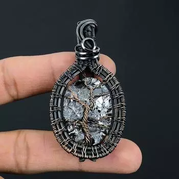 Драгоценный камень шунгит ручной работы из чистой медной проволоки, завернутый в подвеску, ювелирное изделие на День памяти 2.56 Inches серый