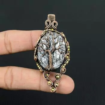 Драгоценный камень шунгит ручной работы из чистой медной проволоки, завернутый в подвеску, ювелирное изделие на День памяти 2.56 Inches чёрный