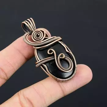 Драгоценный камень шунгит ручной работы из чистой медной проволоки, завернутый в подвеску, ювелирное изделие на День памяти 2.40 Inches чёрный