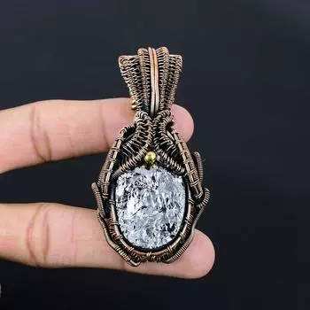 Драгоценный камень шунгит ручной работы из чистой медной проволоки, завернутый в подвеску, ювелирное изделие на День памяти 2.87 Inches синий