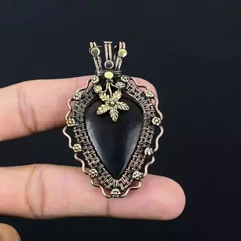 Драгоценный камень шунгит ручной работы из чистой медной проволоки, завернутый в подвеску, ювелирное изделие на День памяти 2.56 Inches чёрный