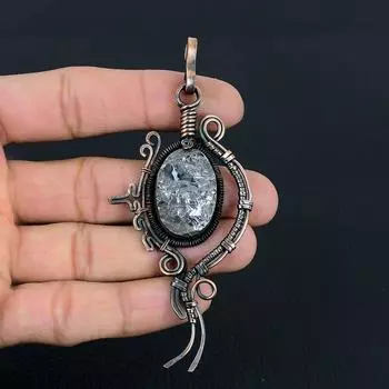 Драгоценный камень шунгит ручной работы из чистой медной проволоки, завернутый в подвеску, ювелирное изделие на День памяти 2.56 Inches серый