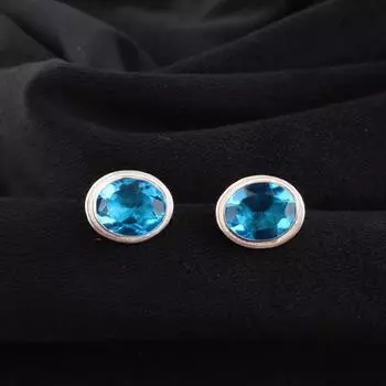 Драгоценный камень швейцарский голубой топаз Ювелирные изделия из серебра 925 пробы Ручная работа Женские серьги-пусеты 0,5 EE-178-3