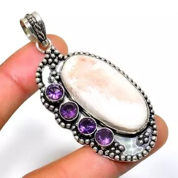 Драгоценный камень сколецит аметист 925 посеребренный ювелирный кулон 2,46 дюйма 2.46 белый