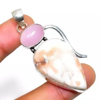 Драгоценный камень сколецит, розовый халцедон, посеребренный 925 пробы, ювелирный кулон 2,08 дюйма 2.08 белый