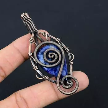 Драгоценный камень содалит, чистая медная проволока, обернутая подвеской ручной работы, ювелирное изделие, подарок для нее 3.15 Inches синий