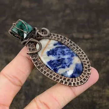 Драгоценный камень содалит, медная проволока ручной работы, подарочная ювелирная подвеска 3,27 дюйма v9y47