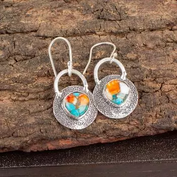 Драгоценный камень Спини Ойстер Ювелирные изделия из стерлингового серебра 925 пробы Серьги 1,30 Подарок для нее EE-63-38