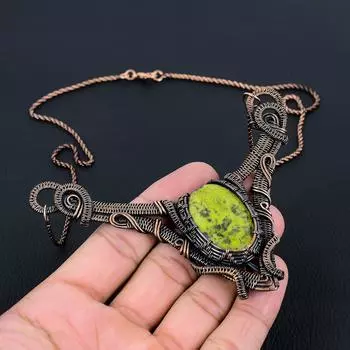 Драгоценный камень-стихтит, обернутое ожерельем ручной работы из чистой медной проволоки, ювелирные изделия для нее 18 Inches зелёный