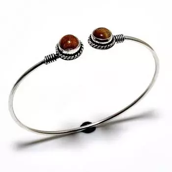 Драгоценный камень «Тигровый глаз» 925 пробы, посеребренный браслет-манжета ручной работы