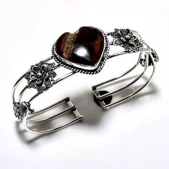 Драгоценный камень «Тигровый глаз» 925 пробы, посеребренный браслет-манжета ручной работы