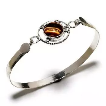 Драгоценный камень «Тигровый глаз» 925 пробы, посеребренный браслет-манжета ручной работы