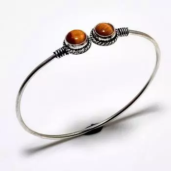 Драгоценный камень «Тигровый глаз» 925 пробы, посеребренный браслет-манжета ручной работы