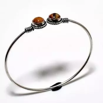Драгоценный камень «Тигровый глаз» 925 пробы, посеребренный браслет-манжета ручной работы