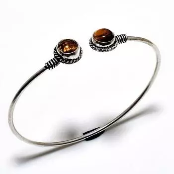 Драгоценный камень «Тигровый глаз» 925 пробы, посеребренный браслет-манжета ручной работы