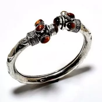 Драгоценный камень «Тигровый глаз» 925 пробы, посеребренный браслет-манжета ручной работы