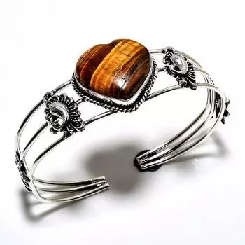 Драгоценный камень «Тигровый глаз» 925 пробы, посеребренный браслет-манжета ручной работы