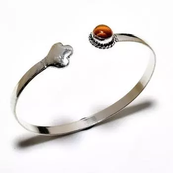 Драгоценный камень «Тигровый глаз» 925 пробы, посеребренный браслет-манжета ручной работы