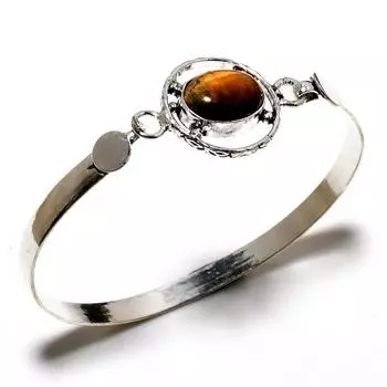 Драгоценный камень «Тигровый глаз» 925 пробы, посеребренный браслет-манжета ручной работы