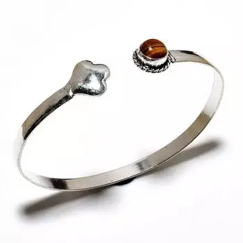 Драгоценный камень «Тигровый глаз» 925 пробы, посеребренный браслет-манжета ручной работы