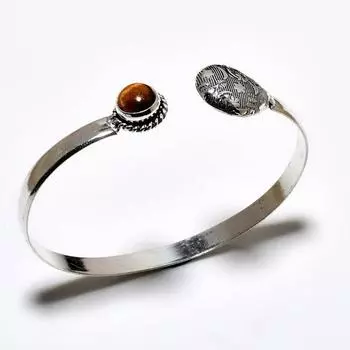 Драгоценный камень «Тигровый глаз» 925 пробы, посеребренный браслет-манжета ручной работы