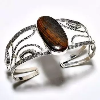 Драгоценный камень «Тигровый глаз» 925 пробы, посеребренный браслет-манжета ручной работы