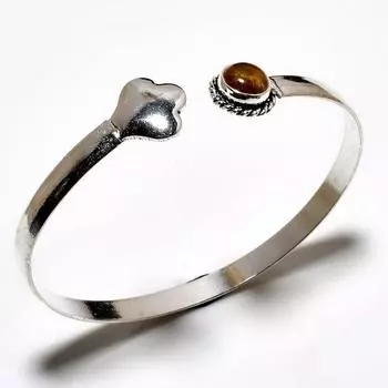 Драгоценный камень «Тигровый глаз» 925 пробы, посеребренный браслет-манжета ручной работы
