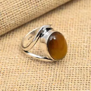 Драгоценный камень Тигровый глаз 925 пробы, стерлинговое серебро, ювелирные изделия ручной работы. Роскошные украшения для нее. 4 жёлтый