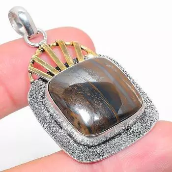 Драгоценный камень «Тигровый глаз» из натурального железа, двухцветный кулон из стерлингового серебра 925 пробы, размер 2,01 дюйма, A9W57