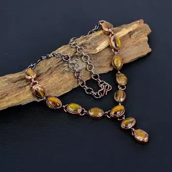 Драгоценный камень тигровый глаз, медь, гальванопластика, ювелирные изделия ручной работы, чудесное регулируемое ожерелье для любви 18 Inches With Adjustable жёлтый