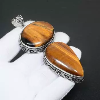 Драгоценный камень «Тигровый глаз», ювелирные изделия ручной работы из стерлингового серебра 925 пробы, кулон, подарки для женщин, подарки для нее, натуральный тигровый глаз, серебряная подвеска 7 Cm. коричневый