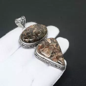 Драгоценный камень Turritella Agate, подвеска из стерлингового серебра 925 пробы ручной работы, подвеска с двойным драгоценным камнем, антикварная подвеска, подвеска из натурального агата Turritella для подарков 2.95 коричневый